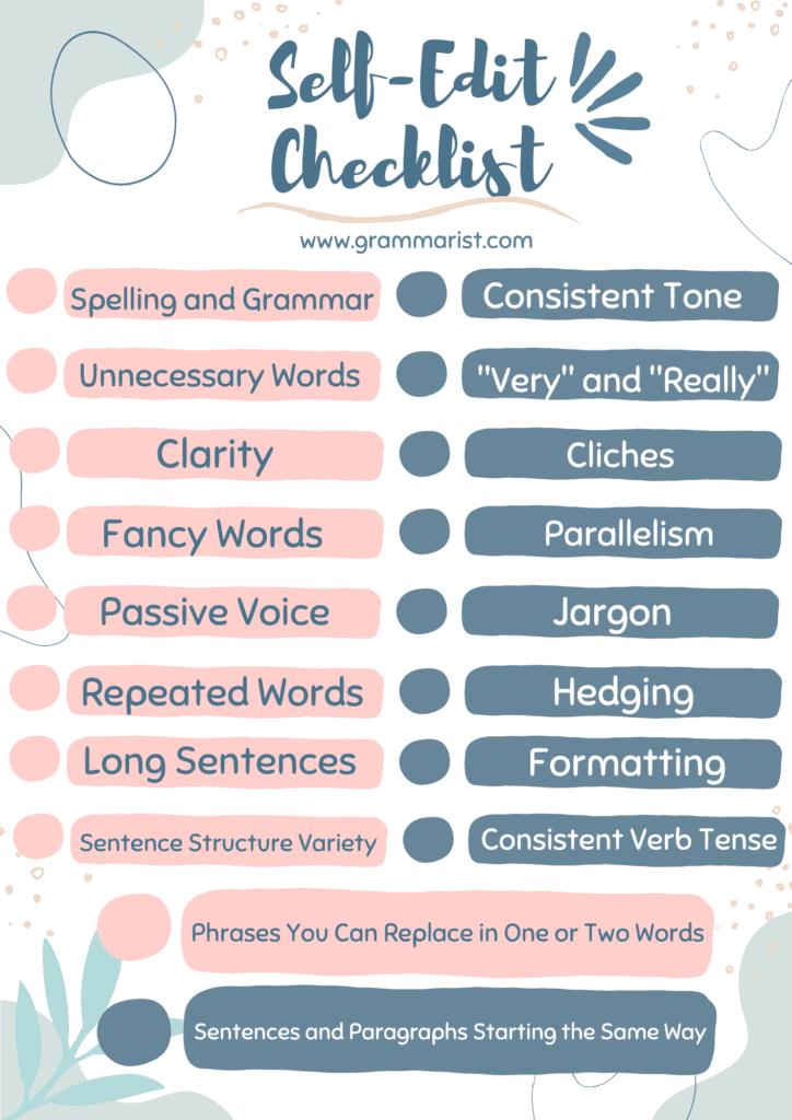 creative writing checklist