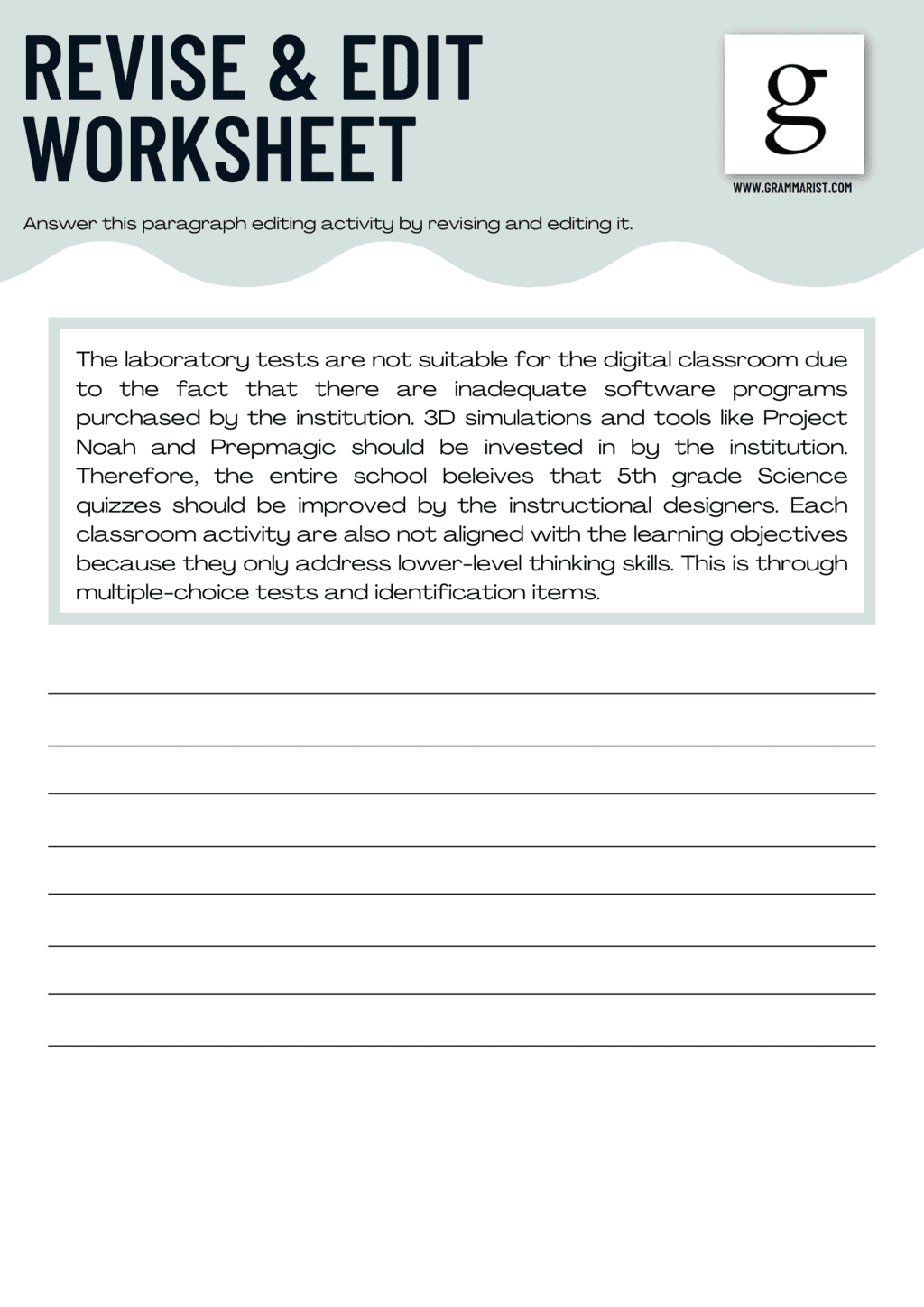 Sentence Editing Worksheets Middle School