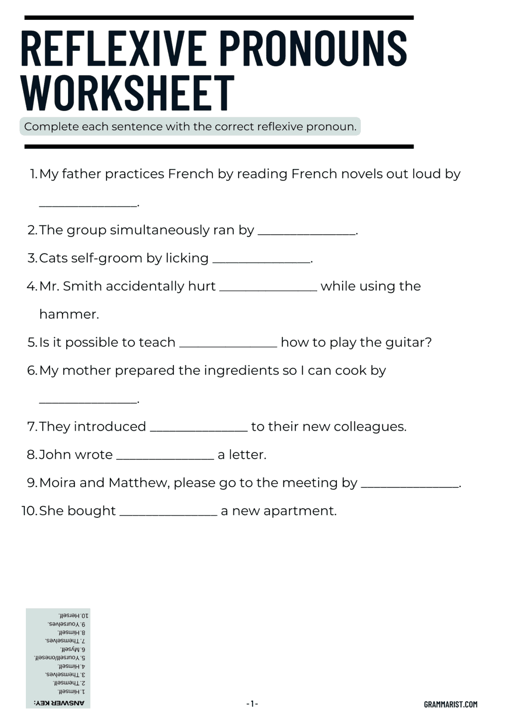 Reflexive Pronouns - Definition & Examples (Worksheet Included)