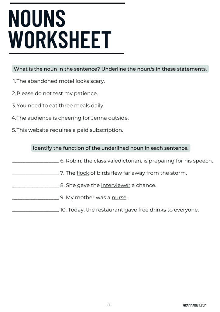 trace Recollection atmosphere What Are Nouns? Definition & Examples (With Worksheet)