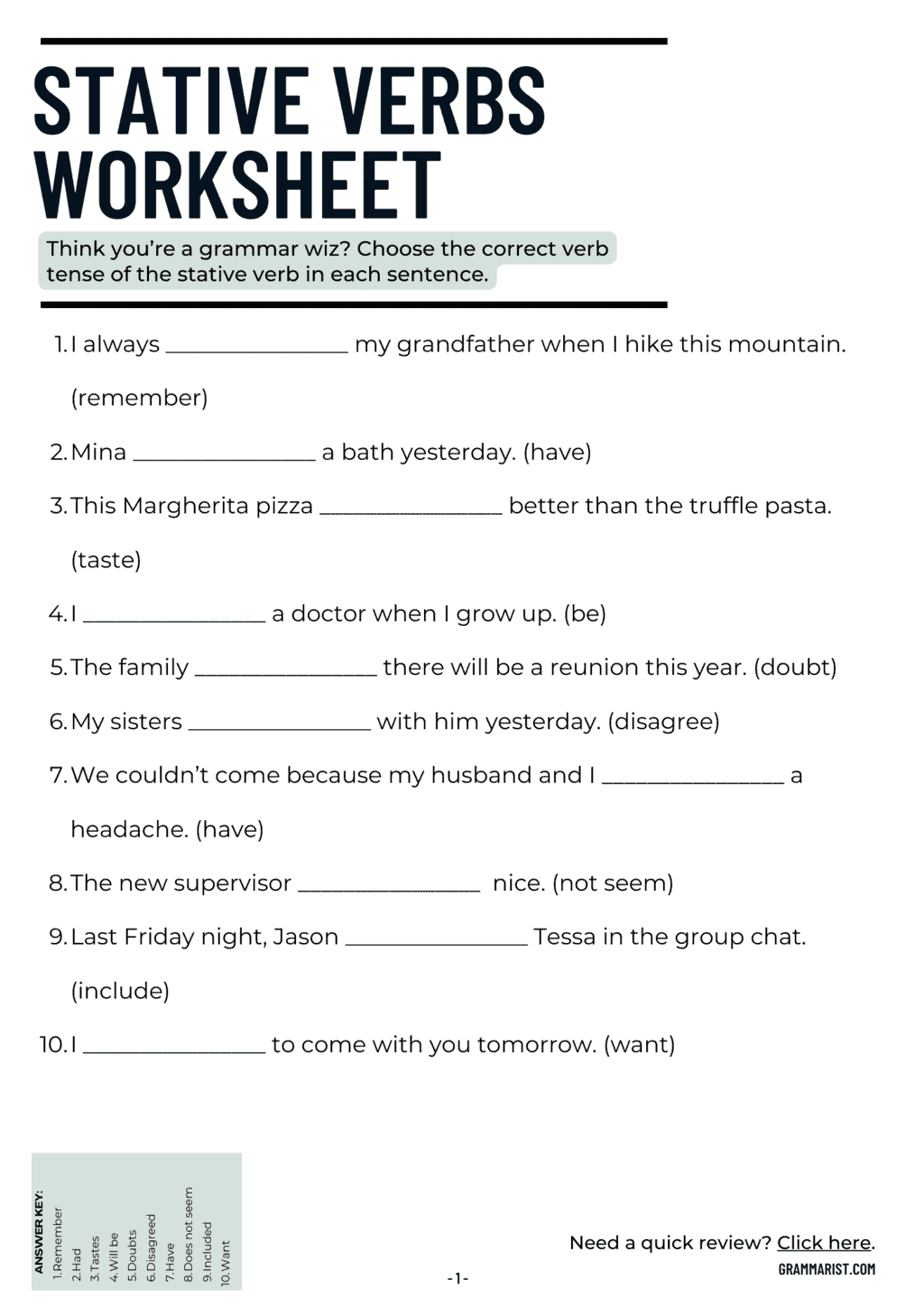 Dynamic Verb Worksheet