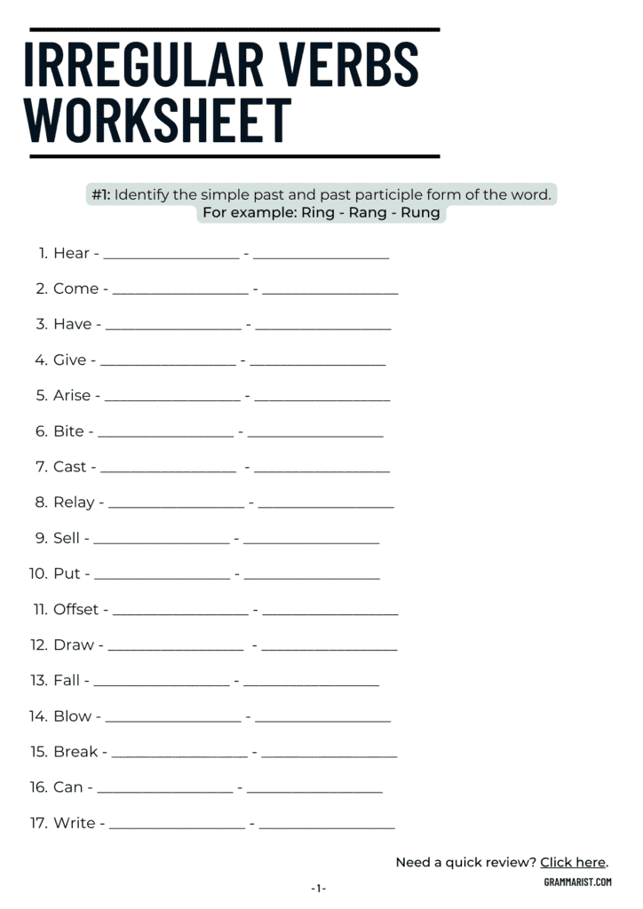 Irregular Verbs Exercises With Printable Worksheet 