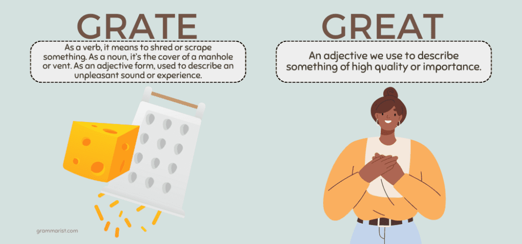 Grate or Great Homophones Meaning Usage