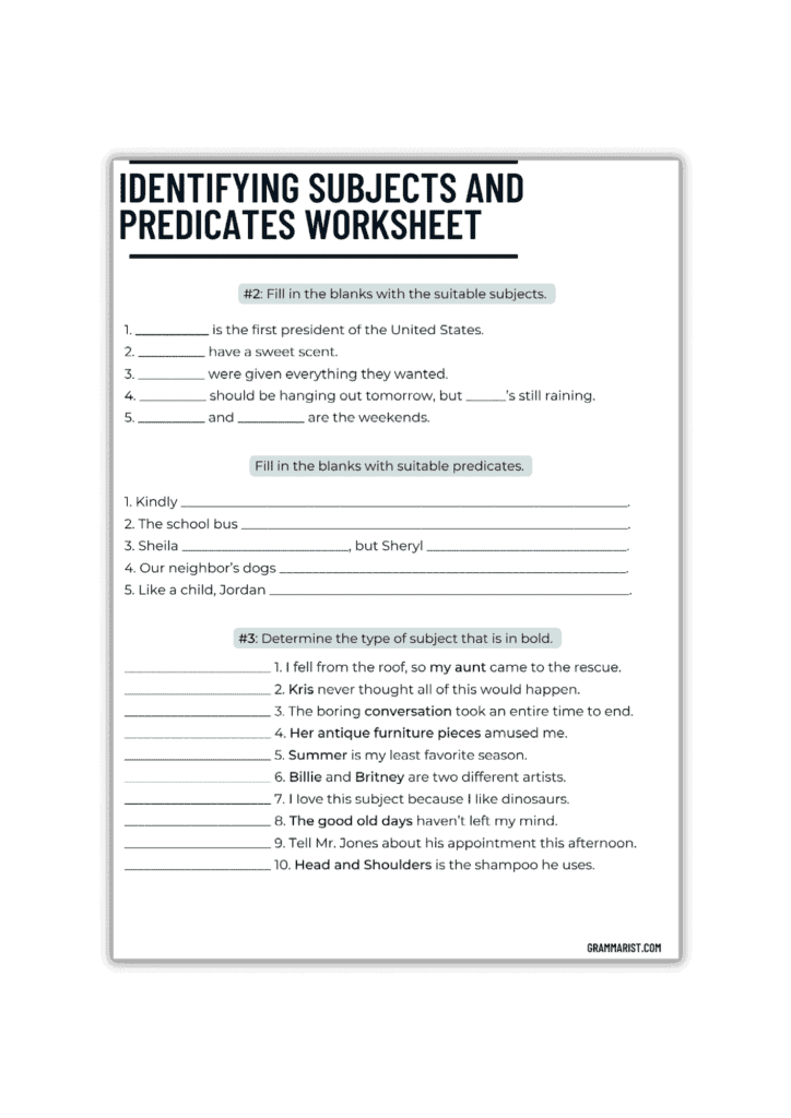Identifying Subjects and Predicates PDF 3 1 1