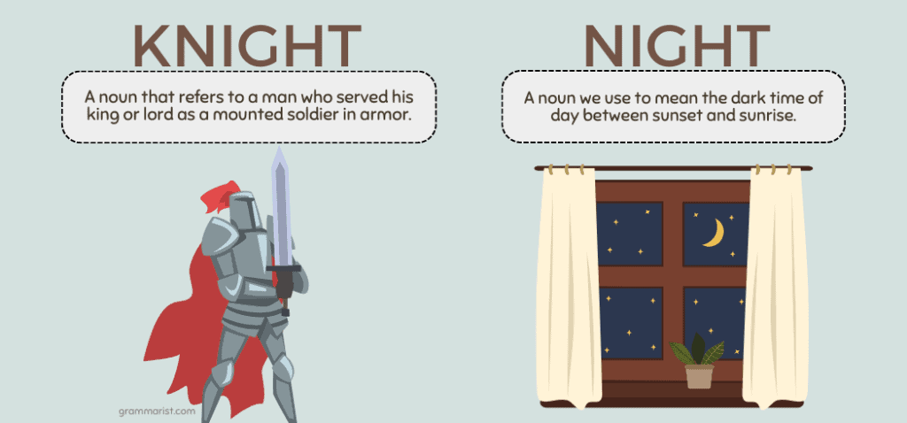Knight vs. Night Homophones Spelling Meaning