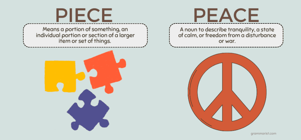 Piece vs. Peace Homophones Meaning Spelling