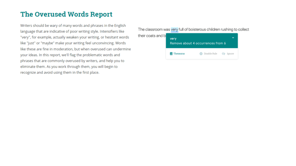 Prowritingaid overused words report