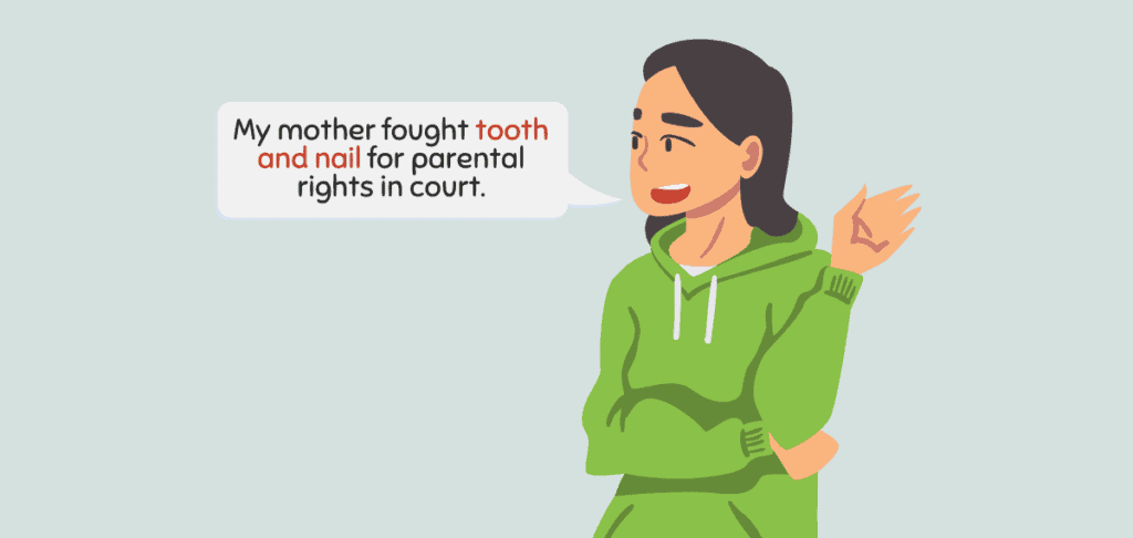 Terms Hammer and tongs and Tooth and nail are semantically related or have  similar meaning