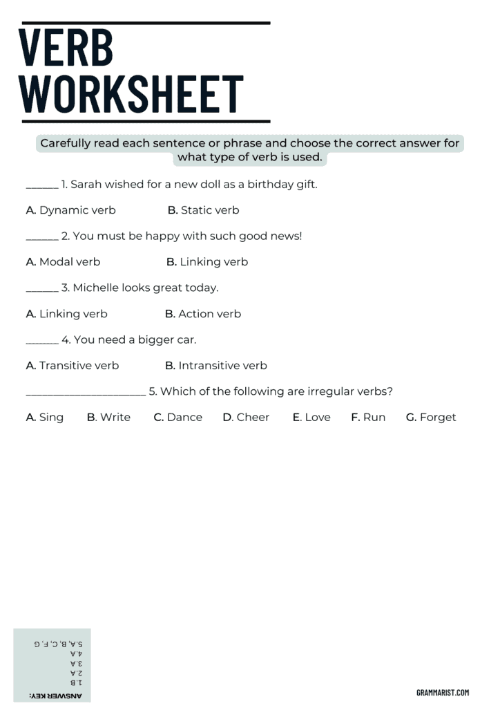 Verbs Worksheet Updated 1