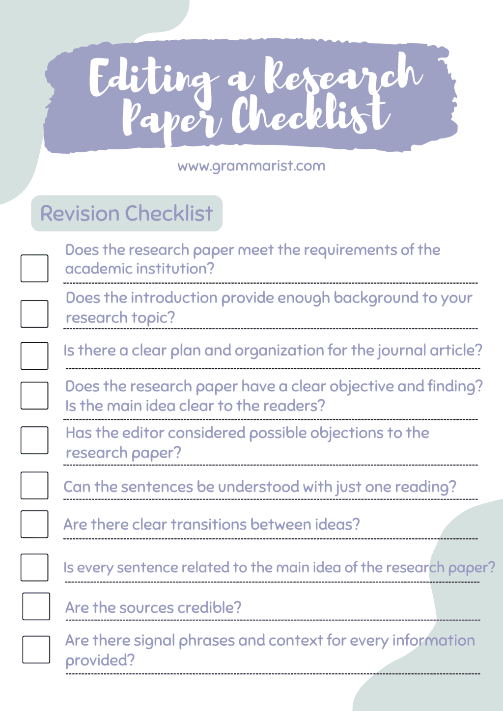 editing a research paper checklist