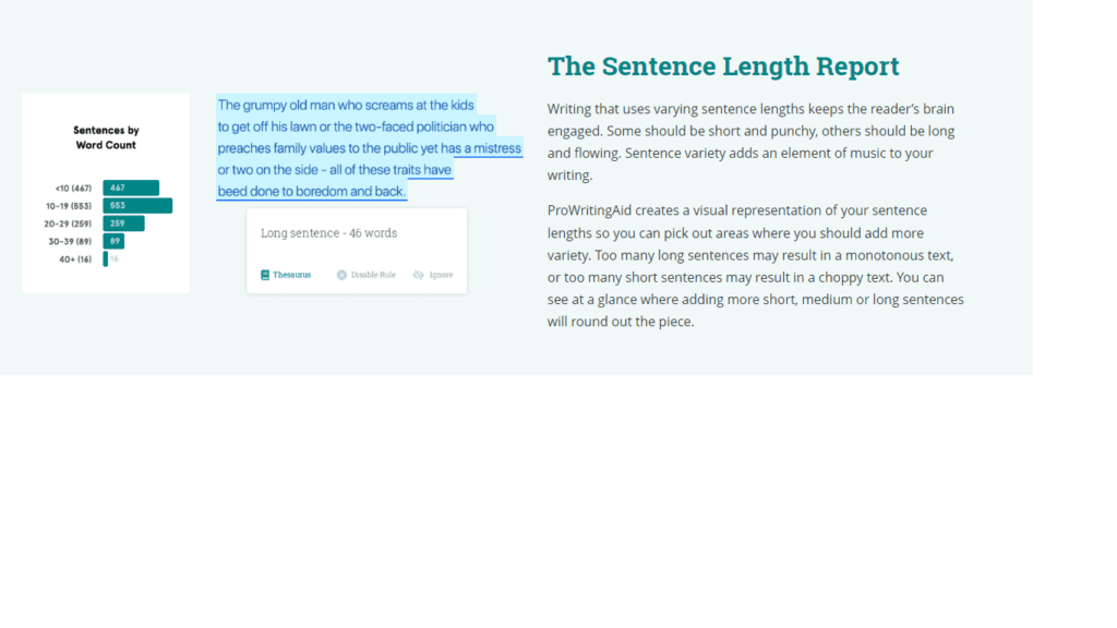 prowritingaid sentence length report