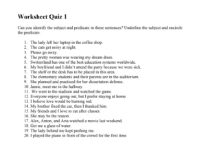 worksheet quiz subject predicate